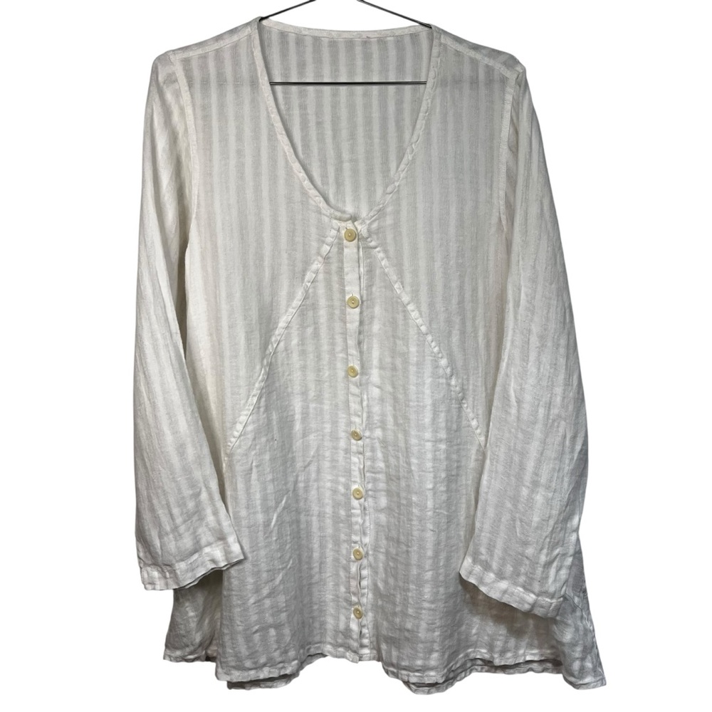 Lithuanian Linen Button Front Tunic Top Natural Fiber Minimalist Boho White  ~ M